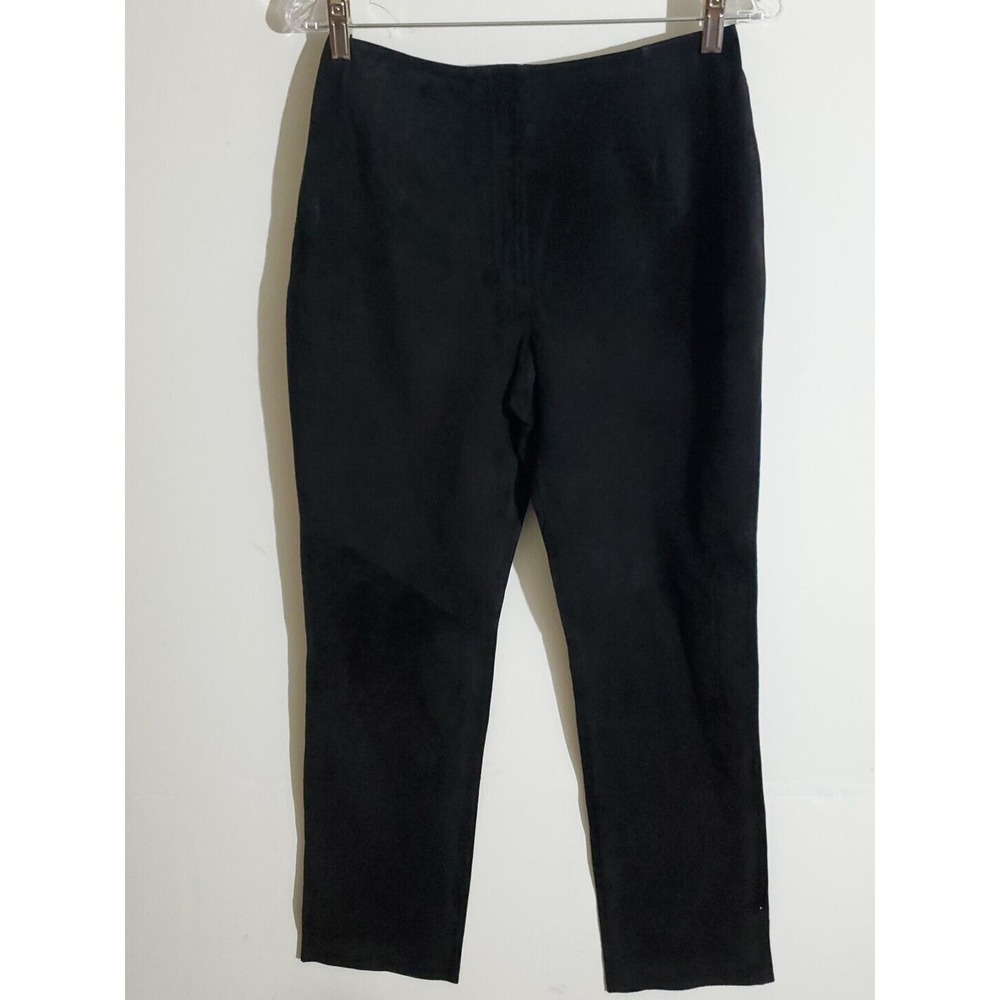 Revue Size 8 Lined Black Suede Leather Zip Closure Straight Leg Pants